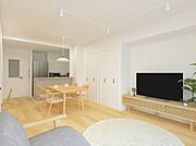 リノベーション完成イメージパースになります。リビングをスッキリした状態で過ごせるよう、大容量の収納をご用意します！片付ける場所がないから汚くなるだけ。ならば初めから考えて作ってしまえば！と。