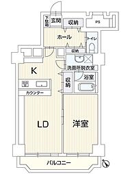 ファミール中の島 1LDKの間取図画像