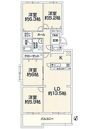 サンシティ菊水 4LDKの間取図画像