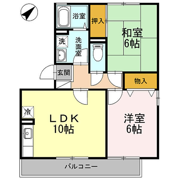 サンハイツII番館 201｜広島県福山市南手城町1丁目(賃貸アパート2LDK・2階・51.86㎡)の写真 その2