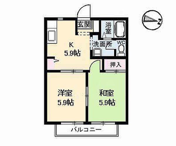 カーサ五番館 103｜広島県福山市引野町2丁目(賃貸アパート2K・2階・38.83㎡)の写真 その2