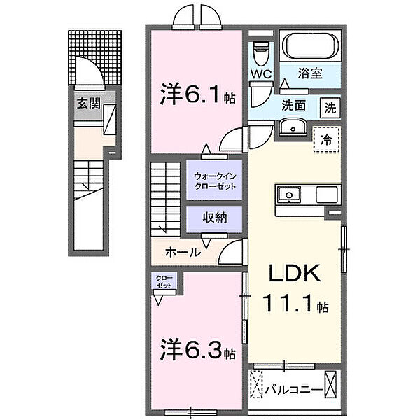 ベルシオン西江原I 201｜岡山県井原市西江原町(賃貸アパート2LDK・2階・58.57㎡)の写真 その2