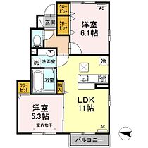 D-ROOM椿 101 ｜ 広島県福山市神辺町大字川南434-1（賃貸アパート2LDK・1階・51.57㎡） その2