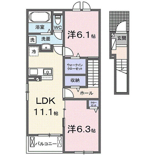 セレブレイト　ヒルズII 204｜香川県高松市国分寺町国分(賃貸アパート2LDK・2階・58.57㎡)の写真 その2