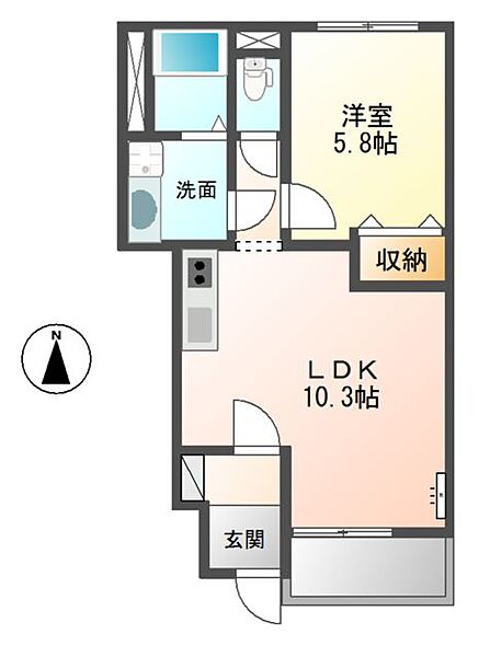 香川県高松市六条町(賃貸アパート1LDK・1階・40.82㎡)の写真 その2