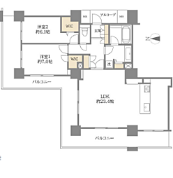 あべのグラントゥール 2LDKの間取図画像