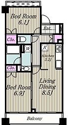 レジディア世田谷弦巻 2LDKの間取図画像