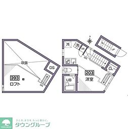 グランエッグス桜新町S ワンルームの間取図画像