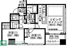 プレミストタワー白金高輪 2LDKの間取図画像