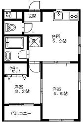 ヴィラハシモト 2Kの間取図画像