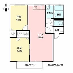 クレールフクイA 2LDKの間取図画像