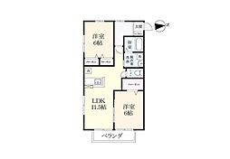 サンハイム川久保A 2LDKの間取図画像