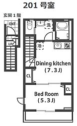 Shrine　Court 2階1DKの間取り