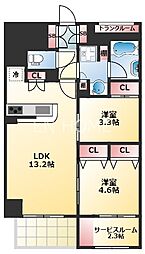アーバネックス天満橋South 2SLDKの間取図画像