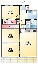 シャトー南船場 3LDKの間取図画像