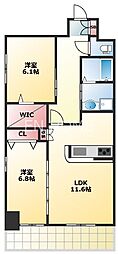 サラベルナール夕陽丘 2LDKの間取図画像