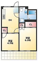 ヴィラ・真田山 2DKの間取図画像