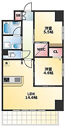 グランルージュ谷町六丁目 2LDKの間取図画像