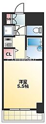 クラウンハイム夕陽丘 1Kの間取図画像