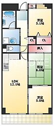ヒルサイド四天王寺東 3LDKの間取図画像