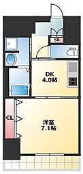 クローバー・ビュー上本町 1DKの間取図画像