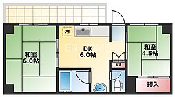 岸田ハイツ 2DKの間取図画像