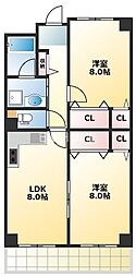 パレーシャル難波 2LDKの間取図画像