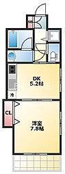 メゾン・ド・ヴィレ内本町 1DKの間取図画像