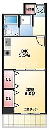 朝日プラザ高津2 1DKの間取図画像
