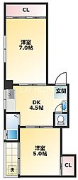 プリマヴェーラ谷町 2DKの間取図画像