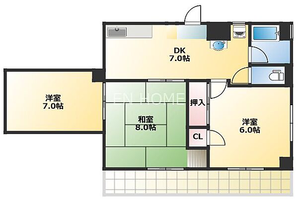 八坂ハイツ 101｜大阪府大阪市浪速区敷津西２丁目(賃貸マンション3DK・1階・55.90㎡)の写真 その2