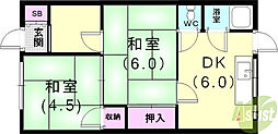 豊田文化 2DKの間取図画像
