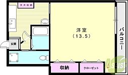 白川台ハイツ 1DKの間取図画像