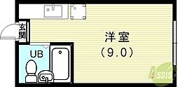 妙法寺ハイツC ワンルームの間取図画像
