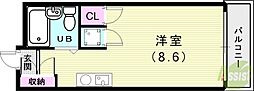 プレジール有瀬 ワンルームの間取図画像