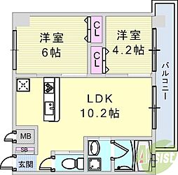 プリオーレ神戸大開通 2LDKの間取図画像