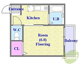 ヒルズ山下2 1Kの間取図画像