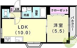 エメラ美苑2 1LDKの間取図画像