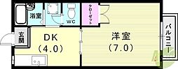 メゾン・ド・ジュール 1DKの間取図画像