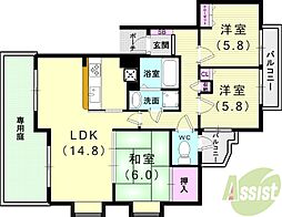 モンセーヌ西神南6号棟 3LDKの間取図画像