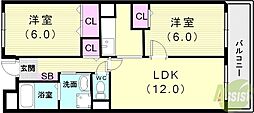 ささお弐番館 2LDKの間取図画像