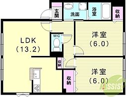 ボヌール 2LDKの間取図画像