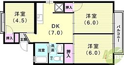 ガーデンスマA棟 3DKの間取図画像