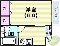 パレ・アーバン 1Kの間取図画像