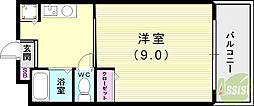 ピアハイツB 1Kの間取図画像
