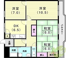 高取台グリーンハイツB棟 4DKの間取図画像