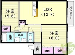 ディアス潤和 2LDKの間取図画像