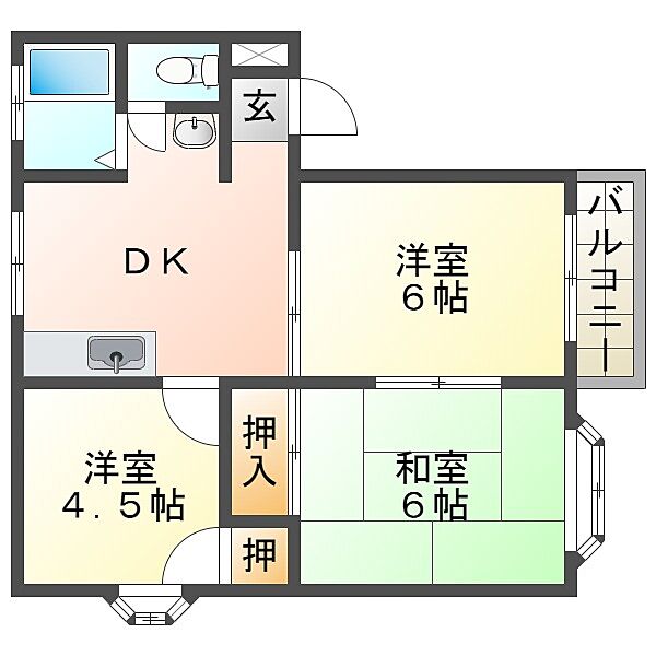 兵庫県明石市朝霧山手町(賃貸アパート3DK・2階・47.00㎡)の写真 その2