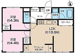 川口サカエコーポ 2LDKの間取図画像