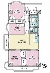 芝園ハイツ1号棟 4LDKの間取図画像